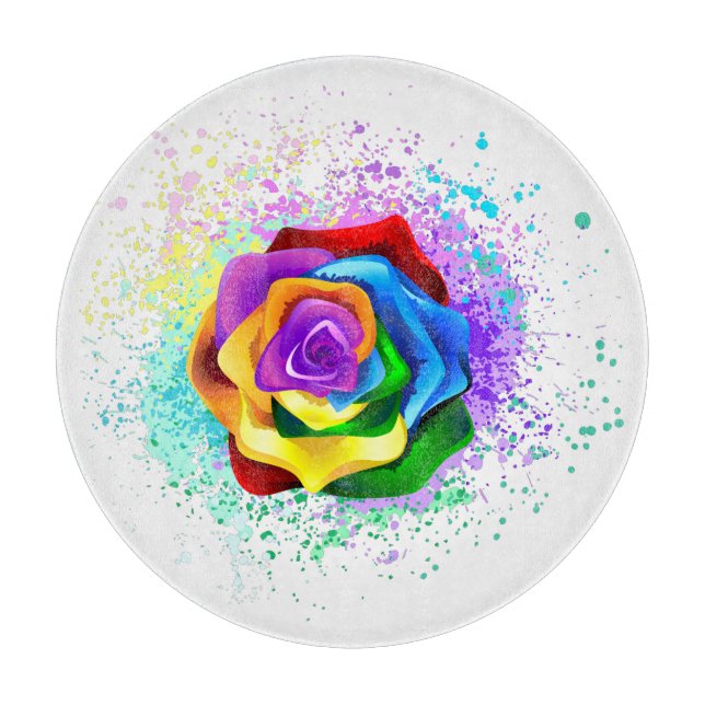 Colorful Rainbow Rose Cutting Board (Front)