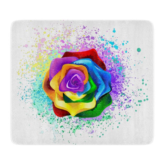 Colorful Rainbow Rose Cutting Board (Front)