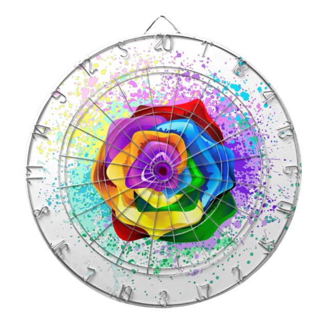 Colorful Rainbow Rose Dart Board (Front)