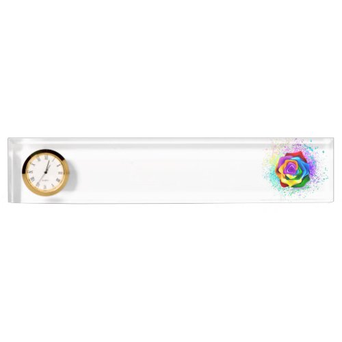 Colorful Rainbow Rose Desk Name Plate