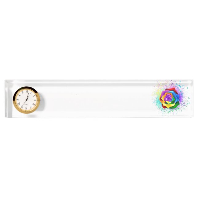 Colorful Rainbow Rose Desk Name Plate (Front)