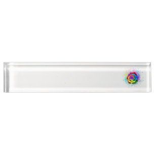 Colorful Rainbow Rose Desk Name Plate