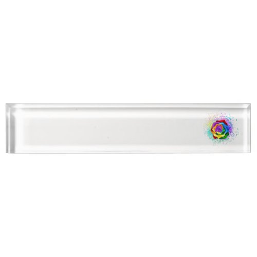 Colorful Rainbow Rose Desk Name Plate