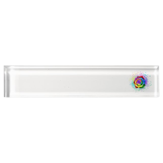 Colorful Rainbow Rose Desk Name Plate (Front)