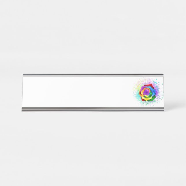 Colorful Rainbow Rose Desk Name Plate (Front)
