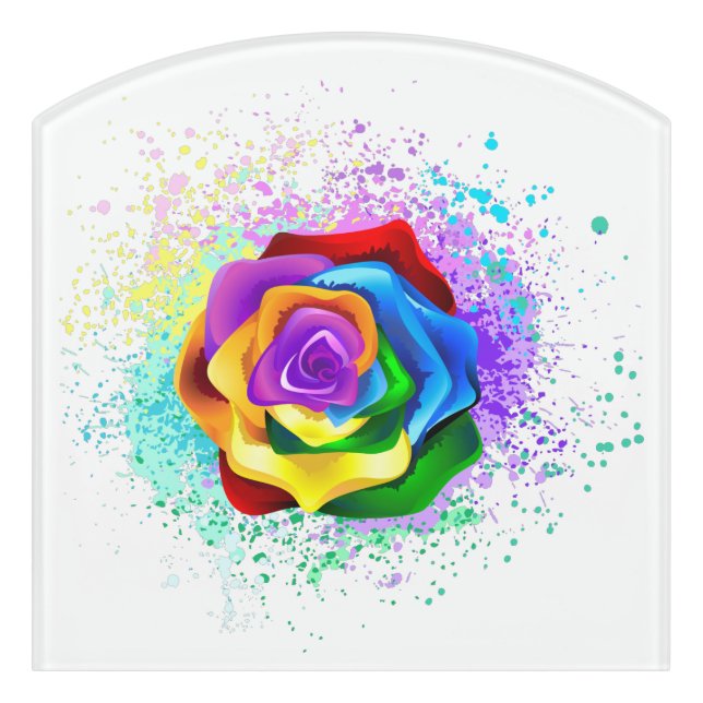 Colorful Rainbow Rose Door Sign (Contour Front)