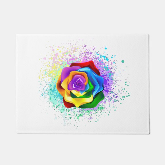 Colorful Rainbow Rose Doormat (Front)