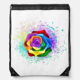 Colorful Rainbow Rose Drawstring Bag