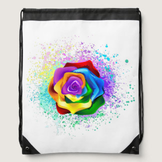 Colorful Rainbow Rose Drawstring Bag