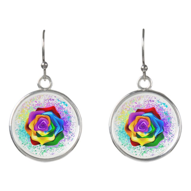 Colorful Rainbow Rose Earrings (Front)