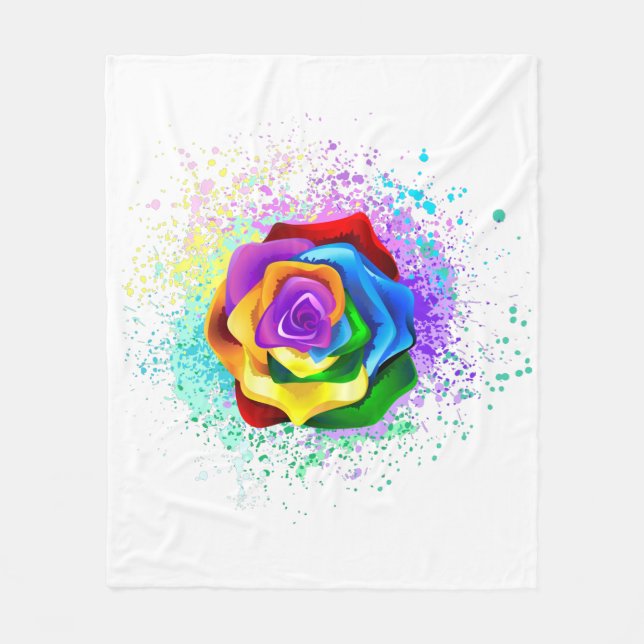 Colorful Rainbow Rose Fleece Blanket (Front)