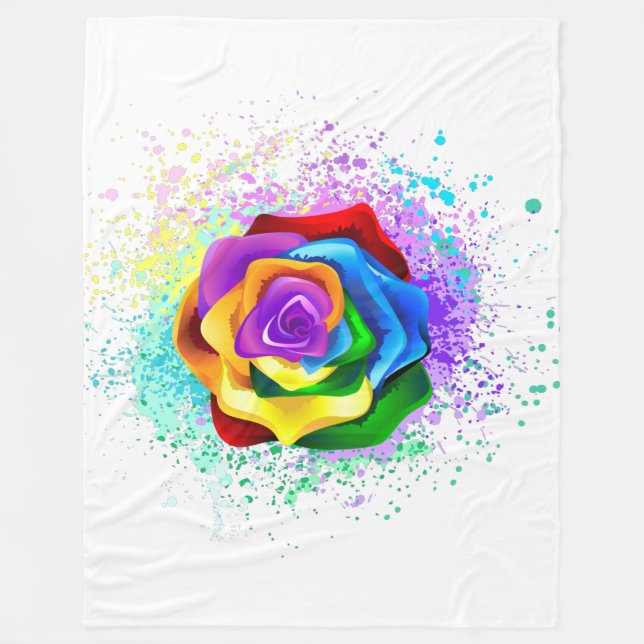 Colorful Rainbow Rose Fleece Blanket (Front)