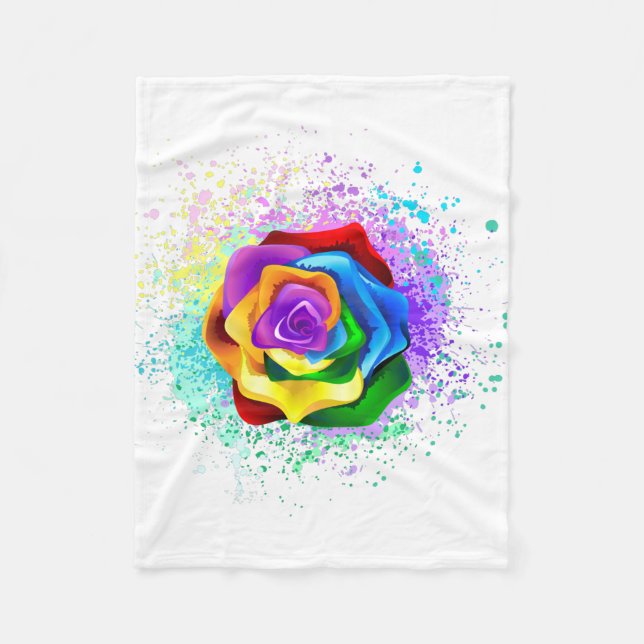 Colorful Rainbow Rose Fleece Blanket (Front)
