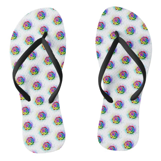 Colorful Rainbow Rose Flip Flops (Footbed)