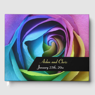 Colorful Rainbow Rose Flower Wedding LGBT Marriage Guest Book