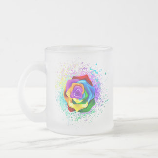 Colorful Rainbow Rose Frosted Glass Coffee Mug