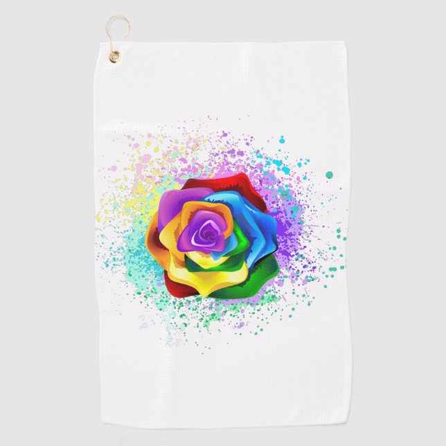 Colorful Rainbow Rose Golf Towel (Front)