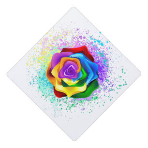 Colorful Rainbow Rose Graduation Cap Topper