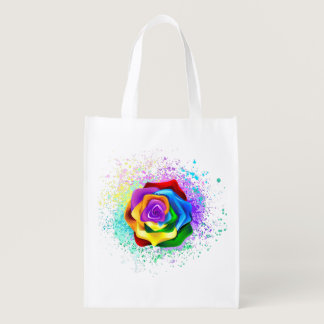 Colorful Rainbow Rose Grocery Bag