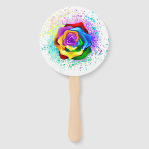 Colorful Rainbow Rose Hand Fan