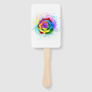 Colorful Rainbow Rose Hand Fan