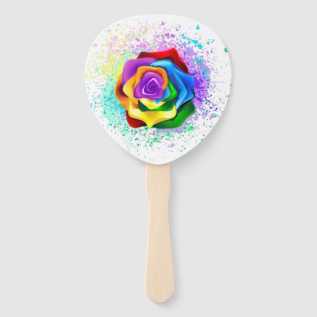Colorful Rainbow Rose Hand Fan (Front)