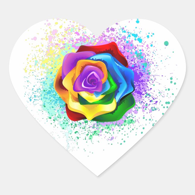 Colorful Rainbow Rose Heart Sticker (Front)