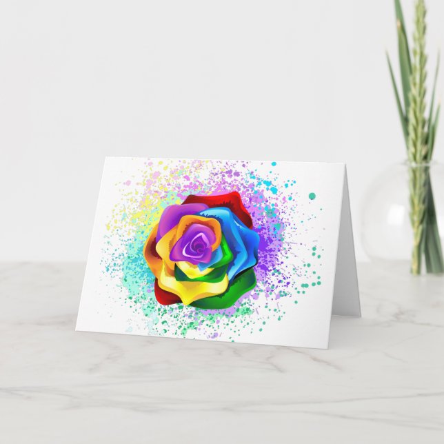 Colorful Rainbow Rose Holiday Card (Front)