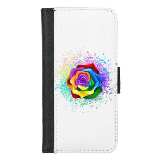 Colorful Rainbow Rose iPhone Wallet Case (Front)