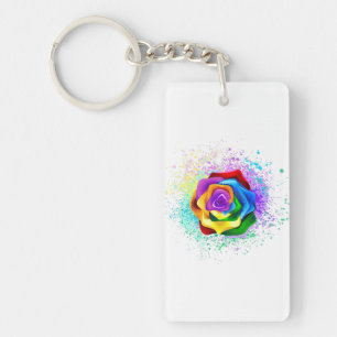 Colorful Rainbow Rose Keychain