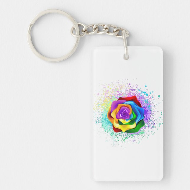 Colorful Rainbow Rose Keychain (Front)