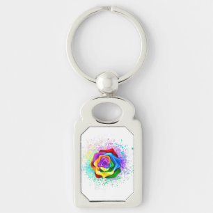 Colorful Rainbow Rose Keychain