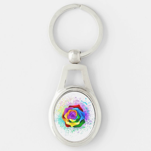 Colorful Rainbow Rose Keychain (Front)