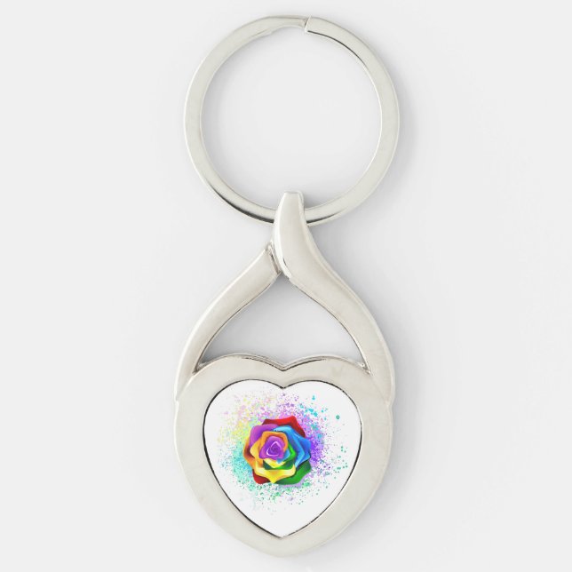 Colorful Rainbow Rose Keychain (Front)