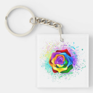Colorful Rainbow Rose Keychain