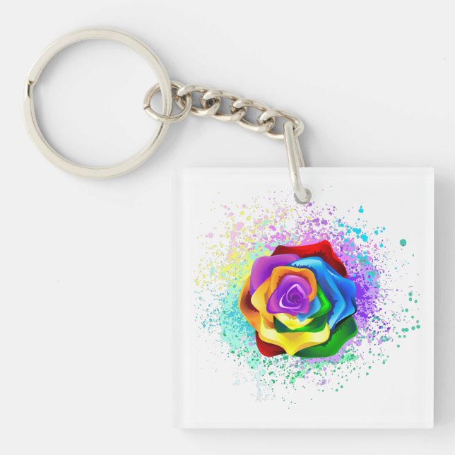 Colorful Rainbow Rose Keychain (Front)