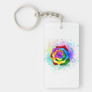 Colorful Rainbow Rose Keychain
