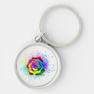 Colorful Rainbow Rose Keychain