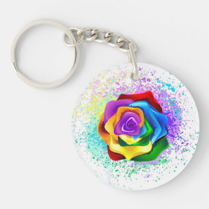 Colorful Rainbow Rose Keychain