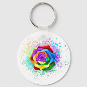 Colorful Rainbow Rose Keychain