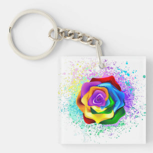Colorful Rainbow Rose Keychain