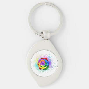 Colorful Rainbow Rose Keychain