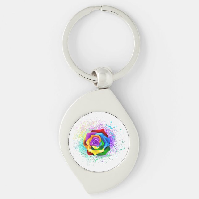 Colorful Rainbow Rose Keychain (Front)