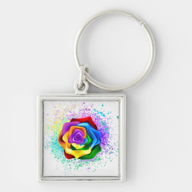 Colorful Rainbow Rose Keychain (Front)