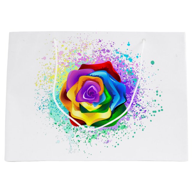 Colorful Rainbow Rose Large Gift Bag (Front)