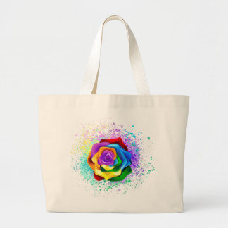 Colorful Rainbow Rose Large Tote Bag