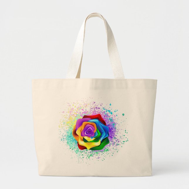 Colorful Rainbow Rose Large Tote Bag (Front)