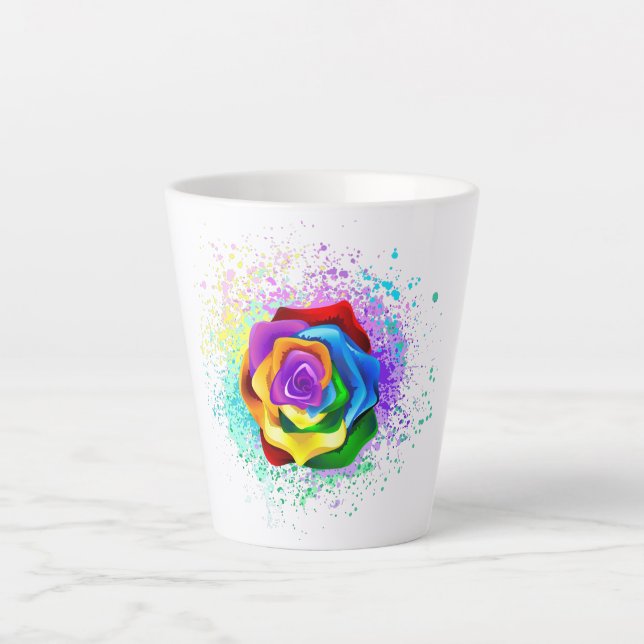 Colorful Rainbow Rose Latte Mug (Front)