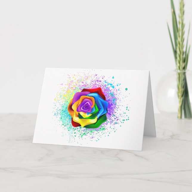 Colorful Rainbow Rose Letterpress Thank You Card (Front)