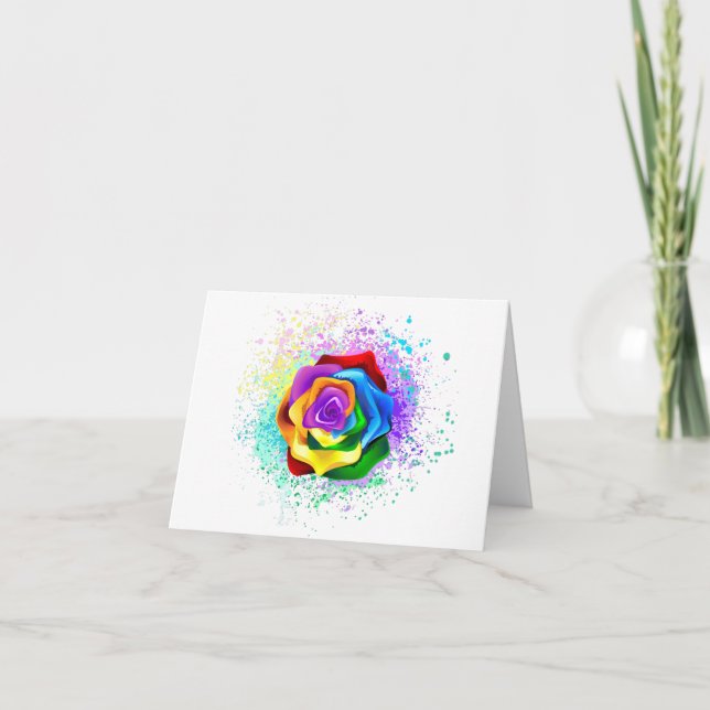 Colorful Rainbow Rose Letterpress Thank You Card (Front)